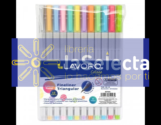 SET FINELINER 12 COLORES TRIANGULAR PASTEL LAVORO